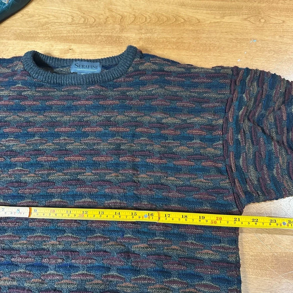 Vintage Serafini Coogi Syle 3D Textured Knit Hip Hop Abstract Sweater‎ Grandpa M